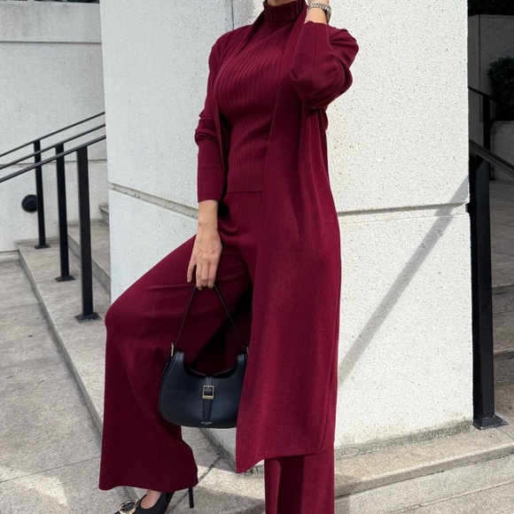 NEW!!! Eirini Knitted Three-Piece Pants Set - Burgundy - Picture 7 of 10